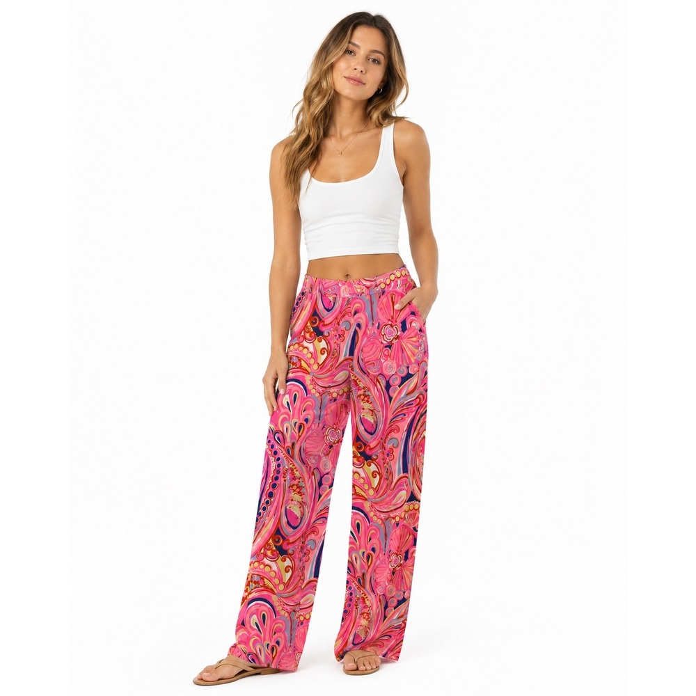 Lilly Pulitzer Pink Paisley Floral Wide Leg Palazzo Pants Medium Style 86480